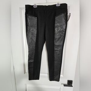 Black Faux Leather Panel Pants
